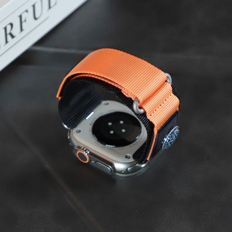For Apple Watch 42mm / 41mm / 40mm / 38mm Compass Nylon Loop Watch Band(Black Orange)