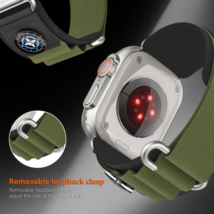 For Apple Watch 42mm / 41mm / 40mm / 38mm Compass Nylon Loop Watch Band(Black Army Green)
