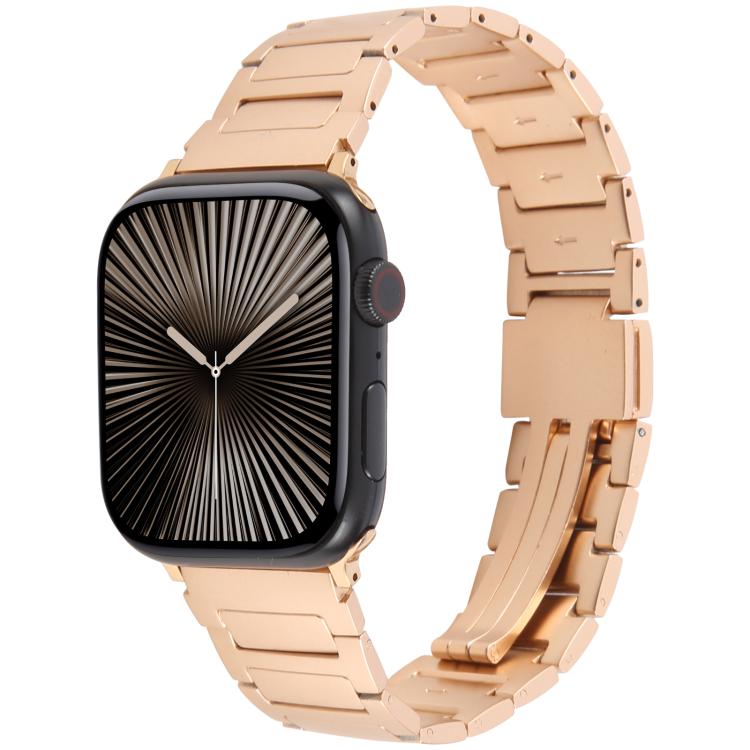 For Apple Watch 46mm / 49mm / 45mm / 44mm I-Shaped Folding Magnetic Buckle Metal Watch Band(Rose Gold)