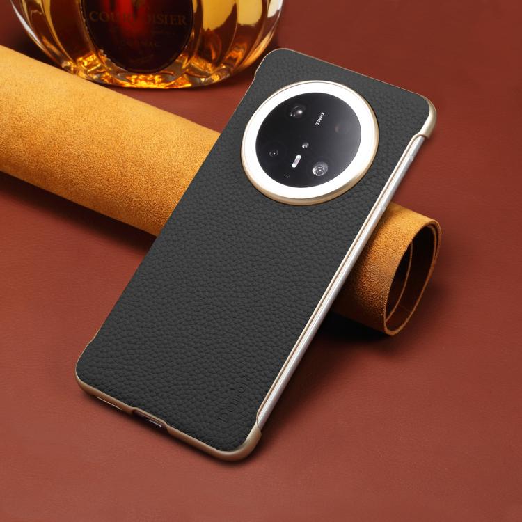 For Huawei Mate 60 Pro Denior A20 Genuine Leather Litchi Texture MagSafe Frameless Phone Case(Black)