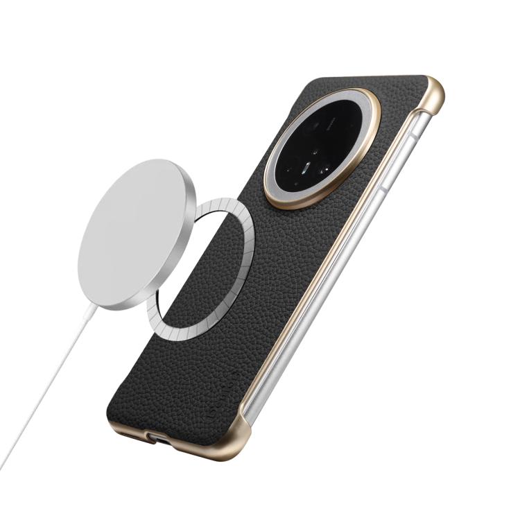 For Huawei Mate 60 Pro Denior A20 Genuine Leather Litchi Texture MagSafe Frameless Phone Case(Black)