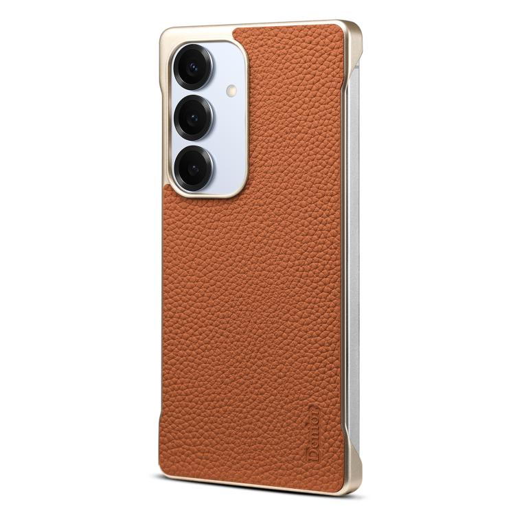 For Samsung Galaxy S25 5G Denior A20 Genuine Leather Litchi Texture MagSafe Frameless Phone Case(Brown)