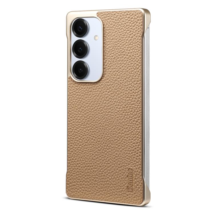 For Samsung Galaxy S25 5G Denior A20 Genuine Leather Litchi Texture MagSafe Frameless Phone Case(Khaki)