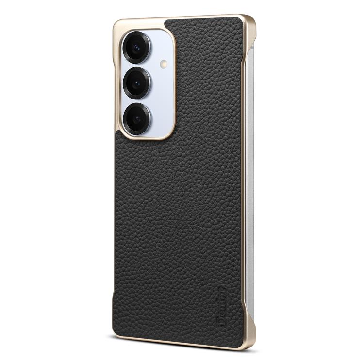 For Samsung Galaxy S25+ 5G Denior A20 Genuine Leather Litchi Texture MagSafe Frameless Phone Case(Black)