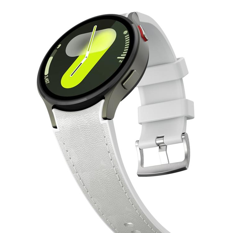 For Samsung Galaxy Watch 7 / 6 / 5 / 4 Silver Pin Buckle Leather Silicone Watch Band(Light Grey)