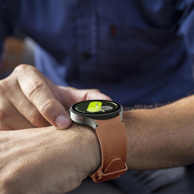 For Samsung Galaxy Watch 7 / 6 / 5 / 4 Silver Pin Buckle Leather Silicone Watch Band(Dark Brown)