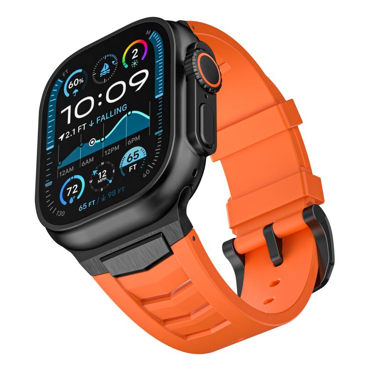 For Apple Watch Ultra / Ultra 2 49mm Stainless Steel Buckle Fluororubber Watch Band(Orange Black)