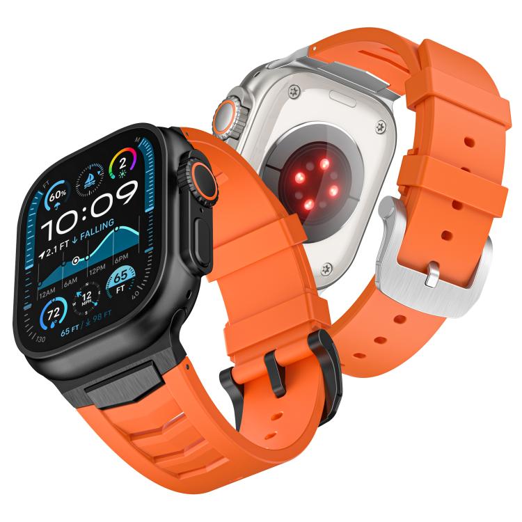 For Apple Watch Ultra / Ultra 2 49mm Stainless Steel Buckle Fluororubber Watch Band(Orange Black)