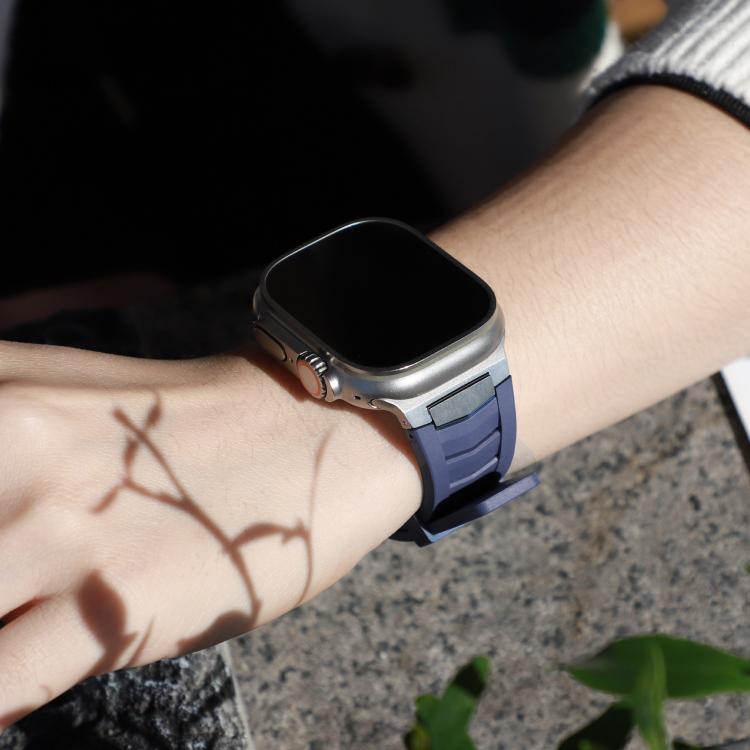 For Apple Watch Ultra / Ultra 2 49mm Stainless Steel Buckle Fluororubber Watch Band(Blue Silver)