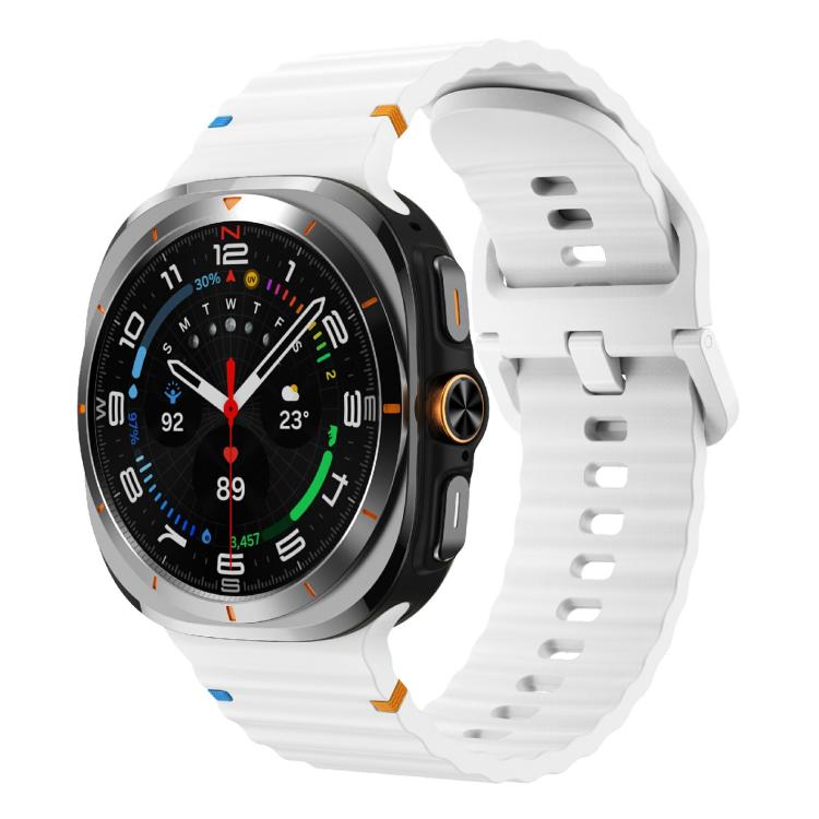 For Samsung Galaxy Watch Ultra 47mm / Ultra 2025 Kalebol Wave-stitched Silicone Strap(White)