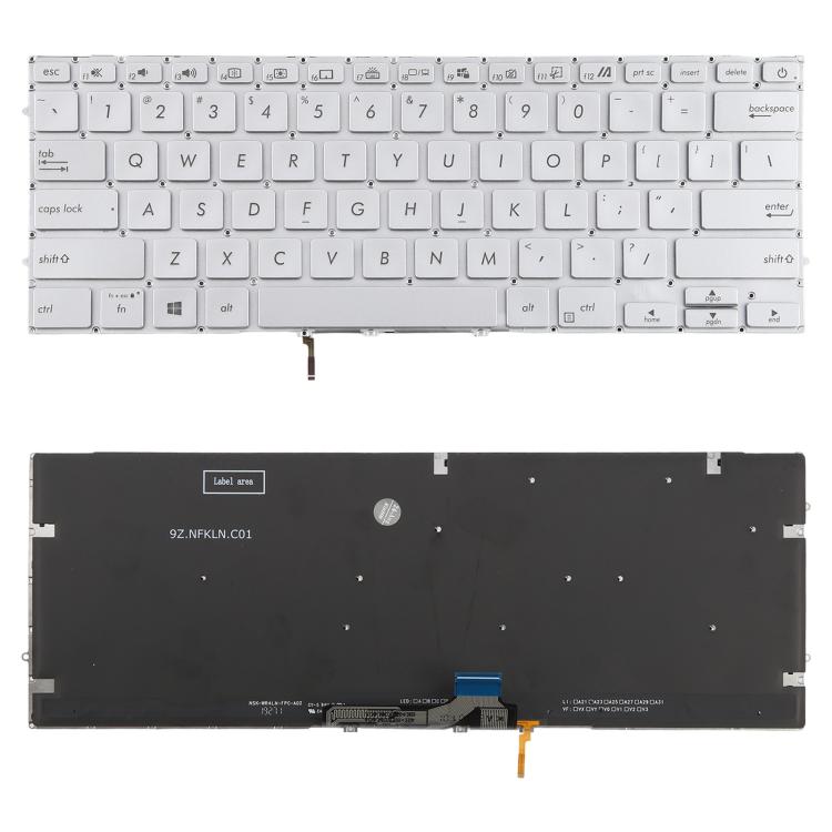 US Version Backlit Laptop Keyboard for Asus UX431 X431 V431 K431 S431 X431FAC UX431U UX431F U4500F(Silver)
