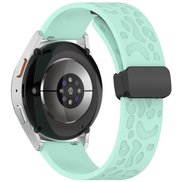 18mm Kalebol Universal Leopard Print Magnetic Folding Buckle Silicone Strap(Teal Blue)