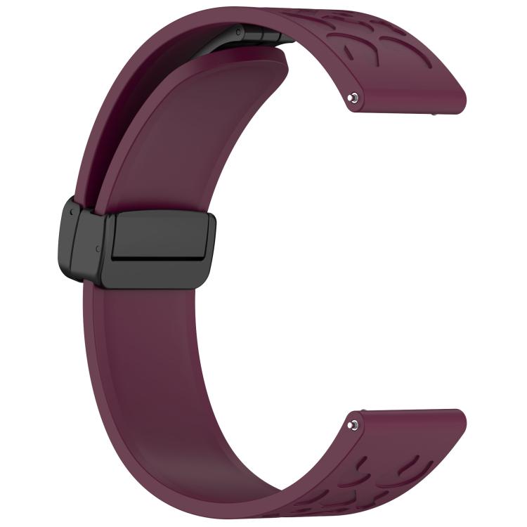 22mm Kalebol Universal Leopard Print Magnetic Folding Buckle Silicone Strap(Wine Red)