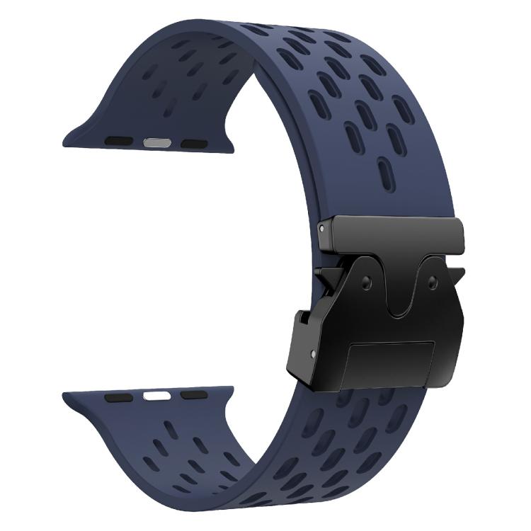 For Apple Watch 46mm / 49mm / 45mm / 44mm Kalebol Mesh Umbrella Buckle Silicone Watch Strap(Midnight Blue)