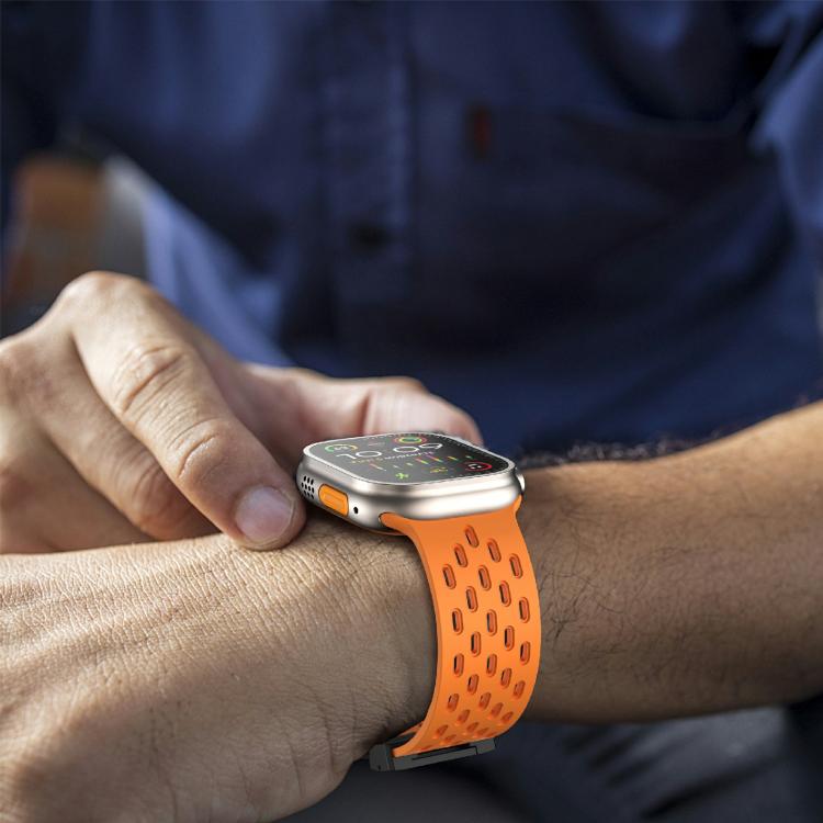 For Apple Watch 42mm / 41mm / 40mm / 38mm Kalebol Mesh Umbrella Buckle Silicone Watch Strap(Orange)