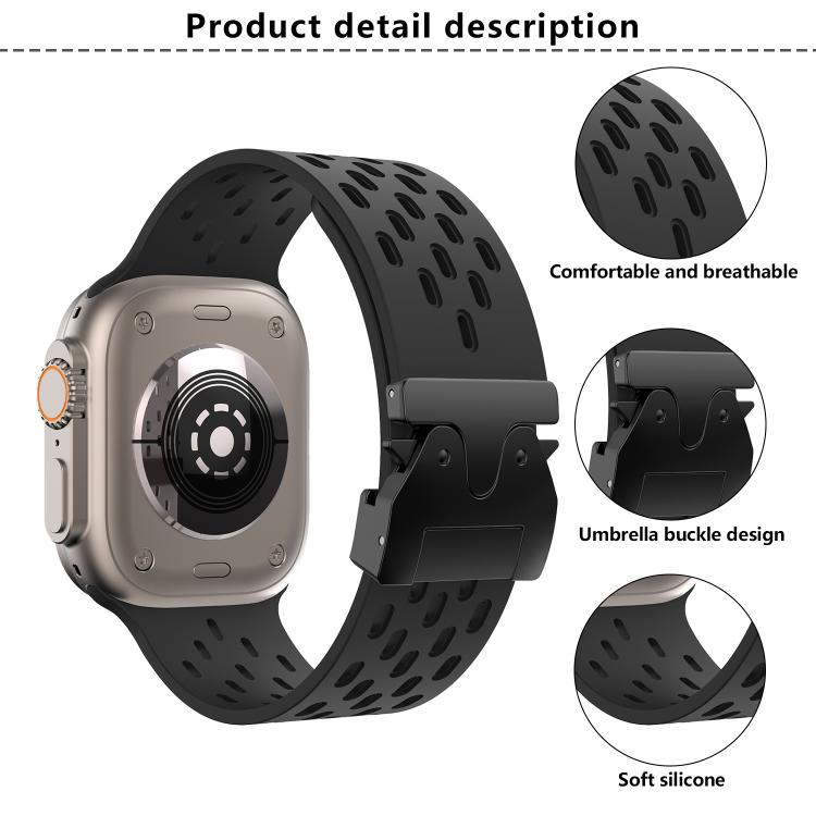 For Apple Watch 46mm / 49mm / 45mm / 44mm Kalebol Mesh Umbrella Buckle Silicone Watch Strap(Black)