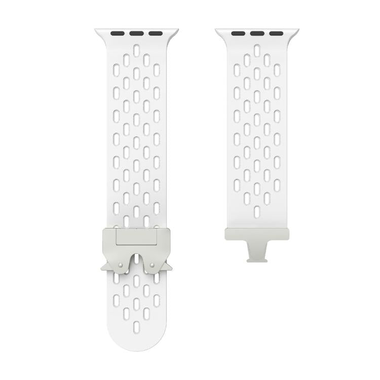 For Apple Watch 46mm / 49mm / 45mm / 44mm Kalebol Mesh Silver Umbrella Buckle Silicone Strap(White)