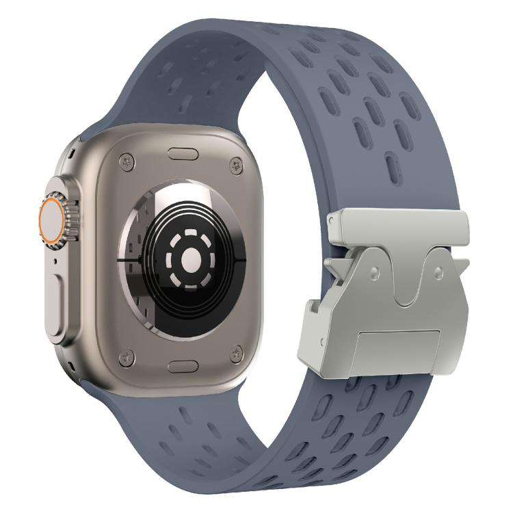 For Apple Watch 46mm / 49mm / 45mm / 44mm Kalebol Mesh Silver Umbrella Buckle Silicone Strap(Blue Grey)