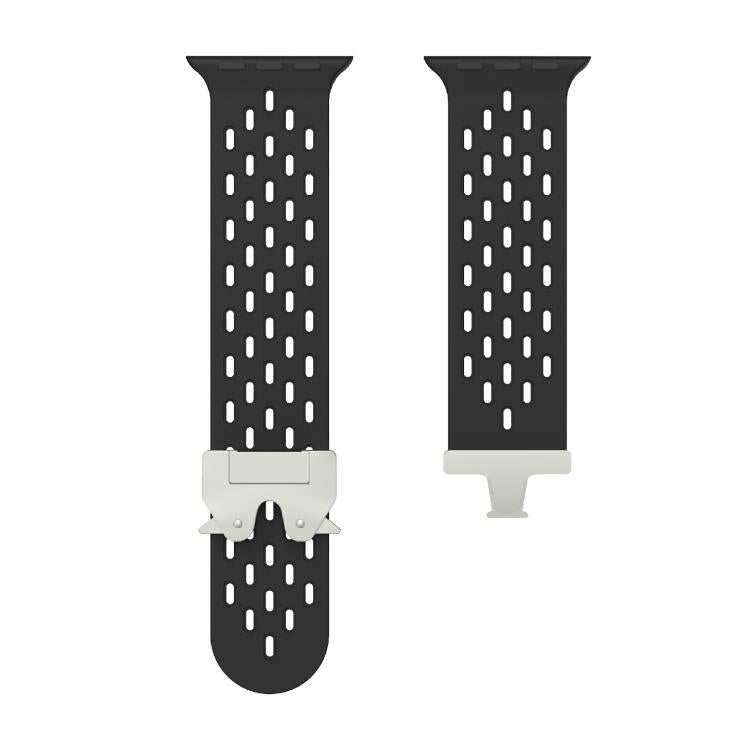 For Apple Watch 42mm / 41mm / 40mm / 38mm Kalebol Mesh Silver Umbrella Buckle Silicone Strap(Black)