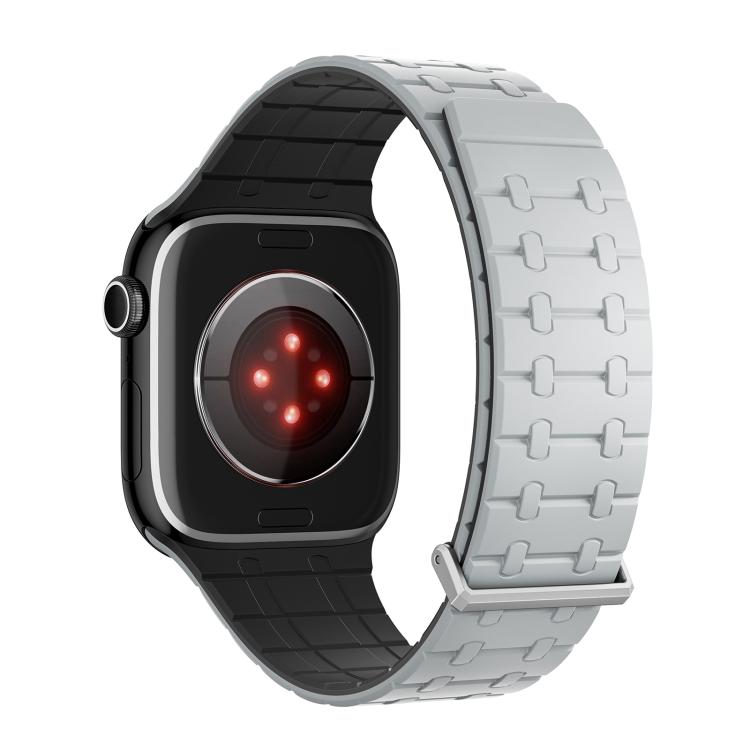 For Apple Watch 46mm / 49mm / 45mm / 44mm Kalebol Magnetic Silicone Watch Strap(Light Grey Black)