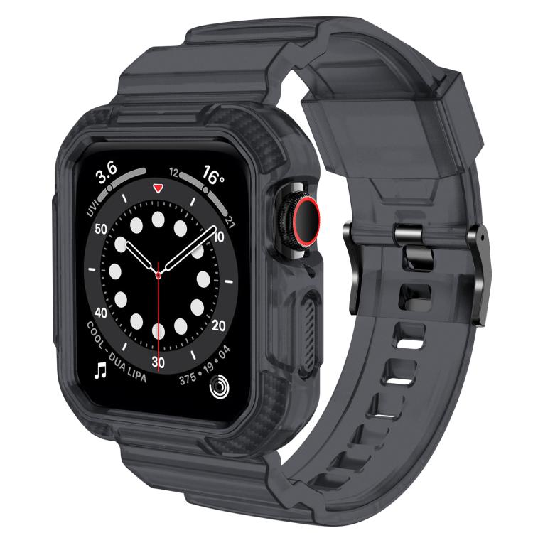 For Apple Watch 46mm / 45mm / 44mm / 42mm VIETAO Carbon Fiber Silicone Strap(Transparent Grey)