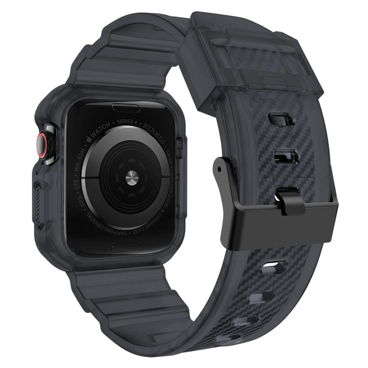 For Apple Watch 46mm / 45mm / 44mm / 42mm VIETAO Carbon Fiber Silicone Strap(Transparent Grey)