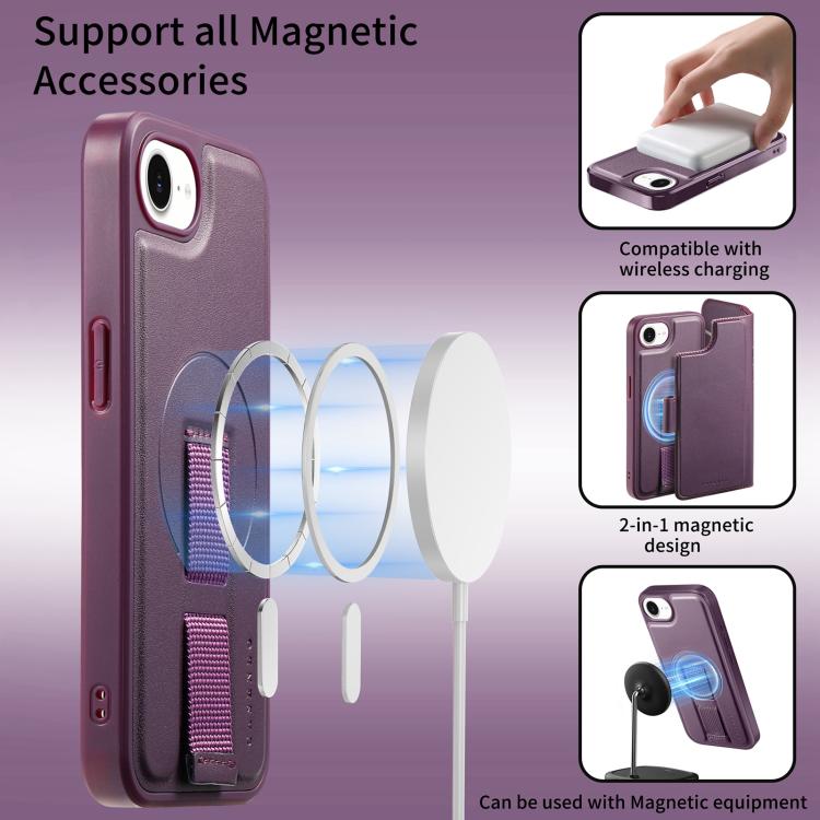For iPhone 16e CaseNeo Finger Grip Strap MagSafe Leather Phone Case(Purple) - free shipping - PMc TechLife - Order now!
