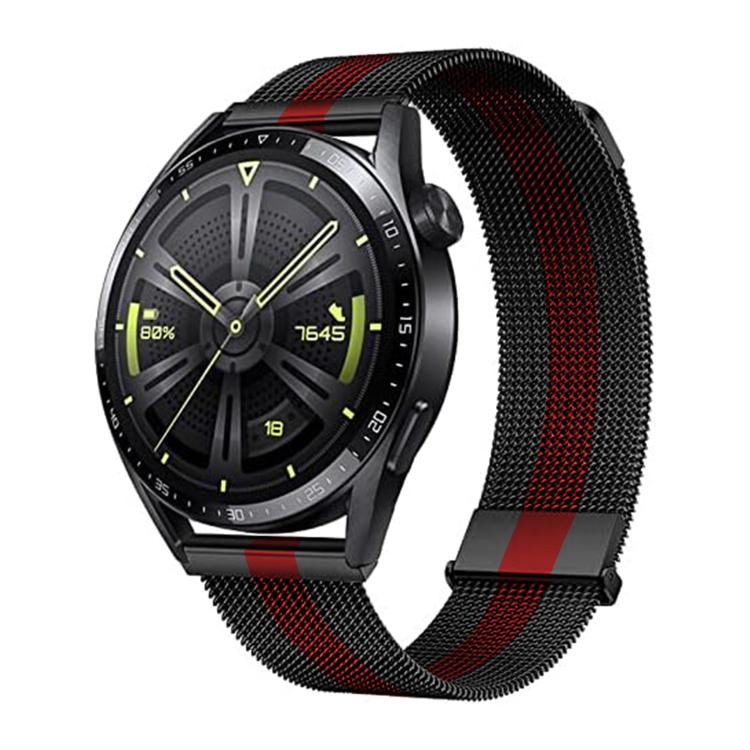 Kalebol 22mm Universal Loop Double Magnetic Buckle Milanese Strap(Black Red)