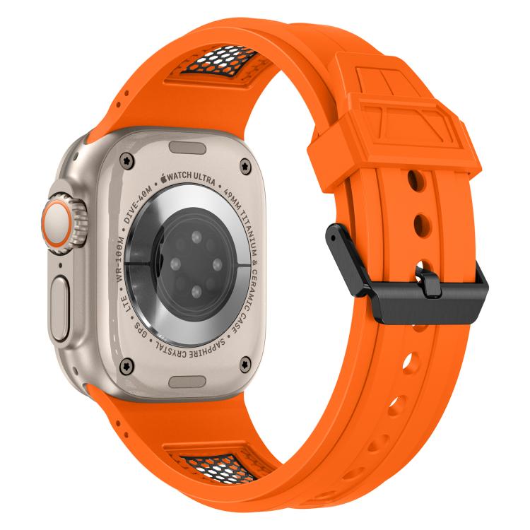 For Apple Watch 46mm / 49mm / 45mm / 44mm Kalebol Honeycomb TPU Black Mesh Strap(Orange Black Net)