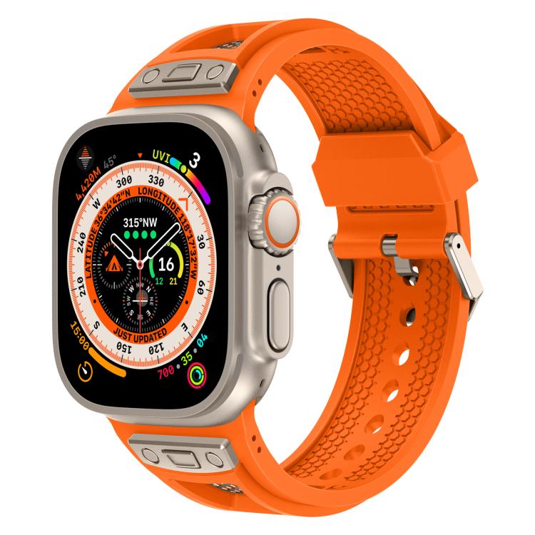 For Apple Watch 46mm / 49mm / 45mm / 44mm Kalebol Honeycomb TPU Titanium Mesh Strap(Orange Titanium Net)