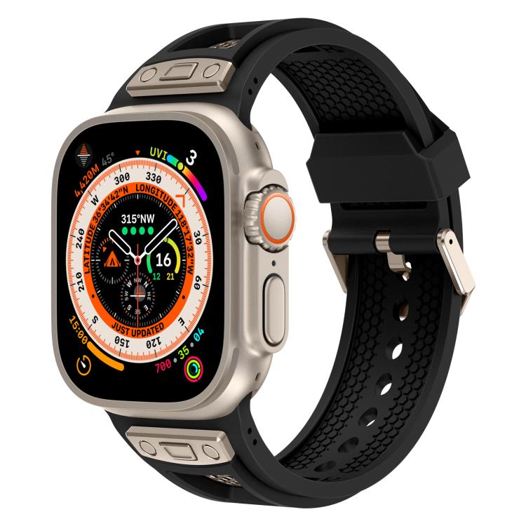 For Apple Watch 46mm / 49mm / 45mm / 44mm Kalebol Honeycomb TPU Titanium Mesh Strap(Black Titanium Net)