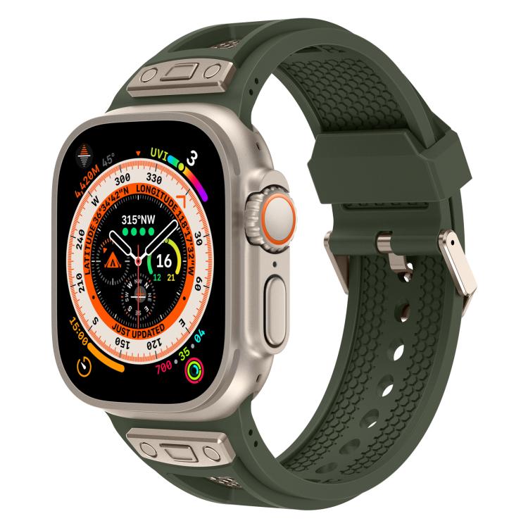 For Apple Watch 46mm / 49mm / 45mm / 44mm Kalebol Honeycomb TPU Titanium Mesh Strap(Army Green Titanium Net)
