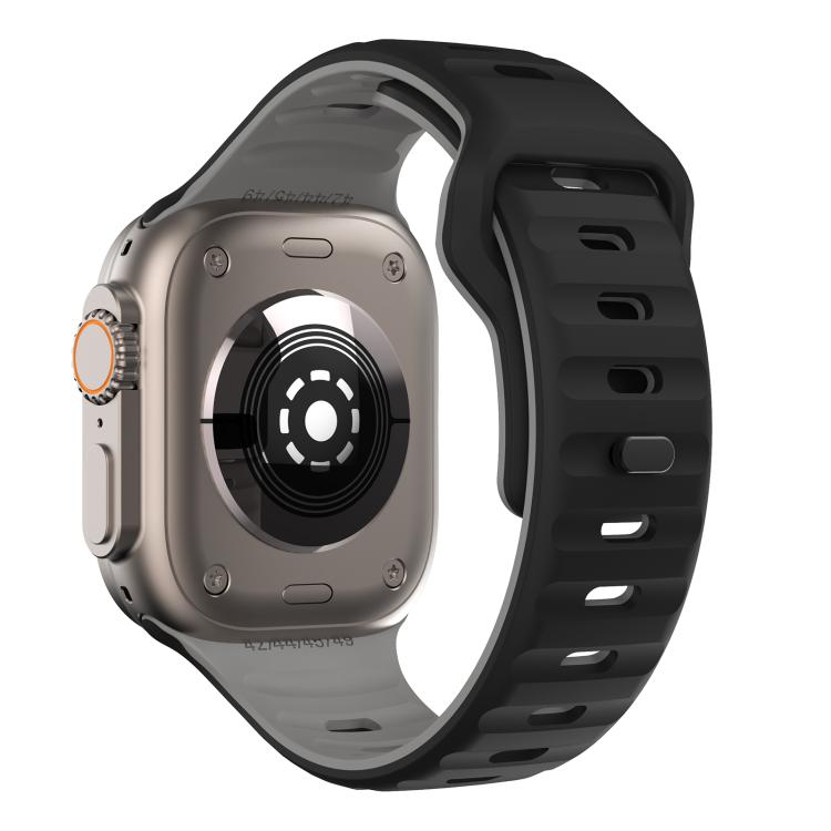 For Apple Watch 46mm / 49mm / 45mm / 44mm Kalebol Wave Reverse Buckle Two-color Silicone Strap(Black Grey)