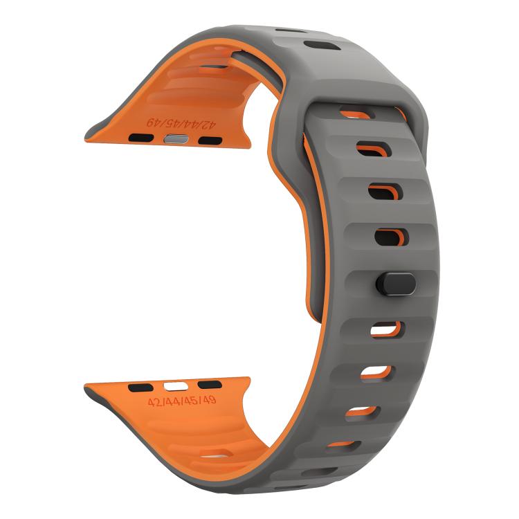 For Apple Watch 46mm / 49mm / 45mm / 44mm Kalebol Wave Reverse Buckle Two-color Silicone Strap(Space Grey Orange)