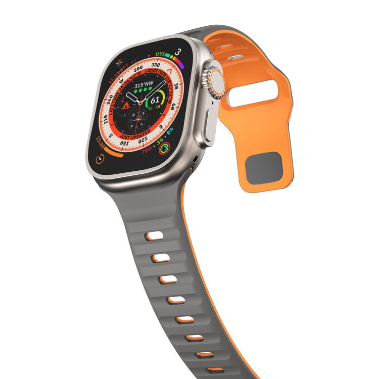 For Apple Watch 42mm / 41mm / 40mm / 38mm Kalebol Wave Reverse Buckle Two-color Silicone Strap(Space Grey Orange)