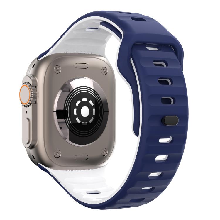 For Apple Watch 42mm / 41mm / 40mm / 38mm Kalebol Wave Reverse Buckle Two-color Silicone Strap(Midnight Blue White)