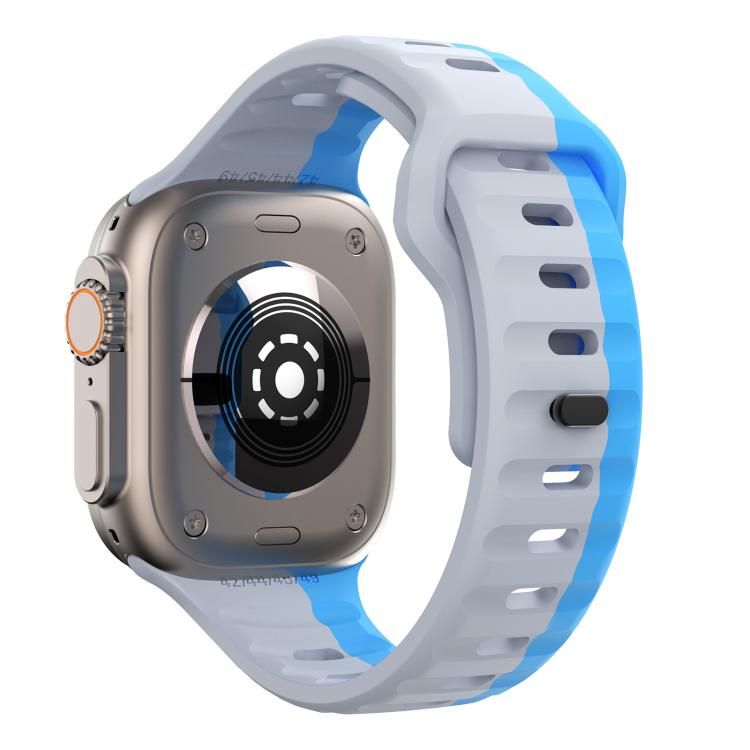 For Apple Watch 42mm / 41mm / 40mm / 38mm Kalebol Wave Reverse Buckle Two-color Silicone Strap(Wild Path Grey Blue)