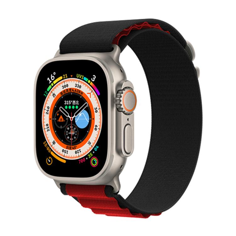 For Apple Watch 46mm / 49mm / 45mm / 44mm Kalebol Aline Nylon Loop Watch Band(Black+Red)