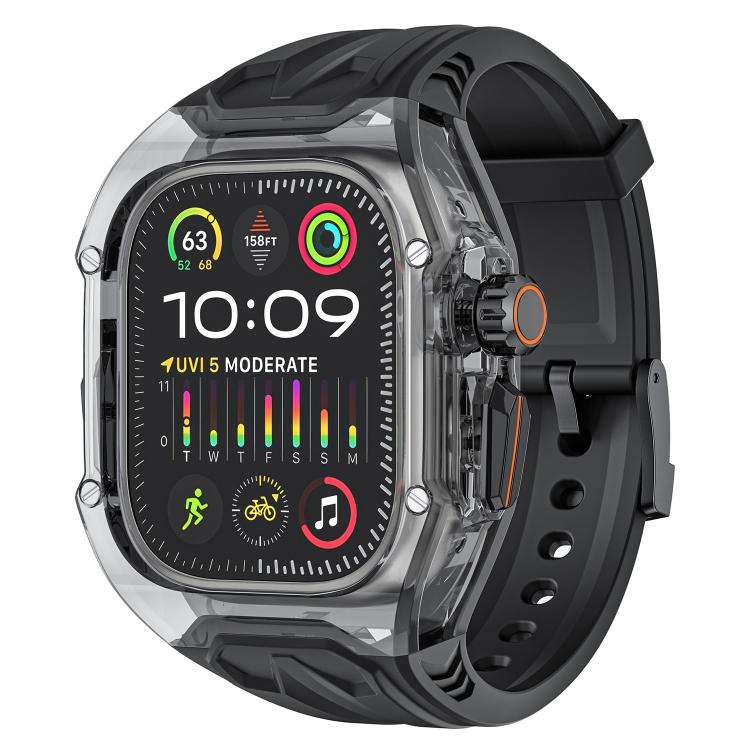 For Apple Watch 46mm / 45mm / 44mm / 42mm Kalebol Glacier Integrated Transparent Silicone Strap(Black Transparent Black)