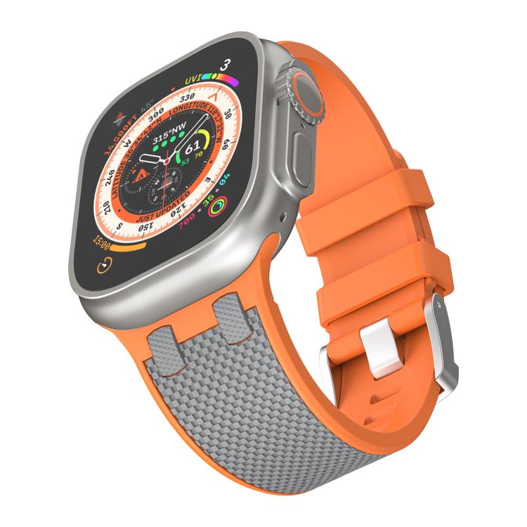 For Apple Watch 46mm / 49mm / 45mm / 44mm Kalebol Farmhouse Oak Silicone Strap(Orange + Grey)