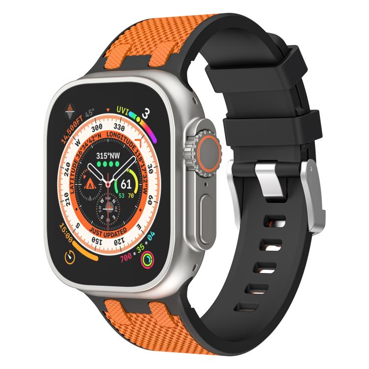 For Apple Watch 46mm / 49mm / 45mm / 44mm Kalebol Farmhouse Oak Silicone Strap(Black + Orange)