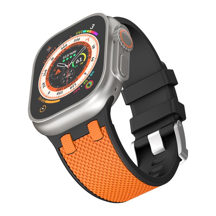 For Apple Watch 46mm / 49mm / 45mm / 44mm Kalebol Farmhouse Oak Silicone Strap(Black + Orange)