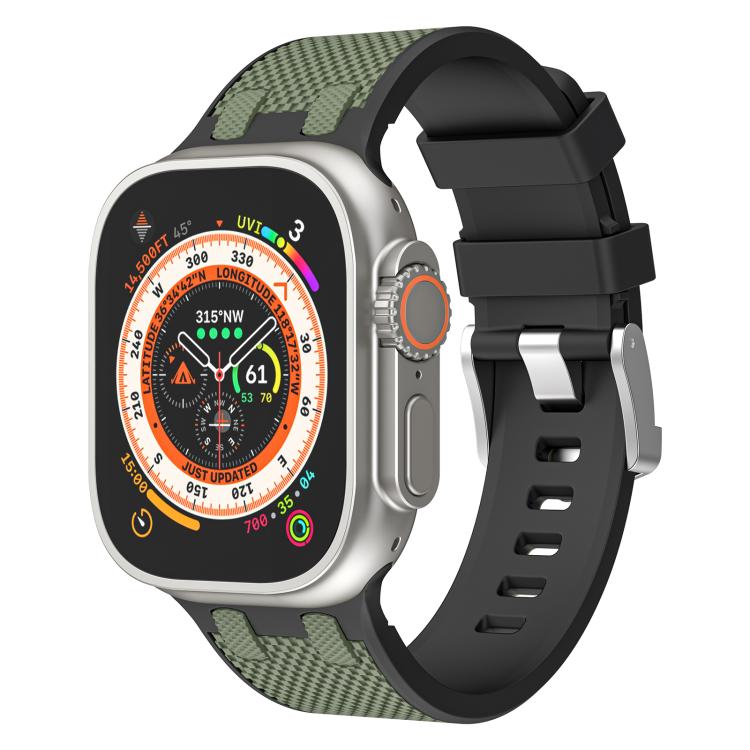 For Apple Watch 46mm / 49mm / 45mm / 44mm Kalebol Farmhouse Oak Silicone Strap(Black + Army Green)