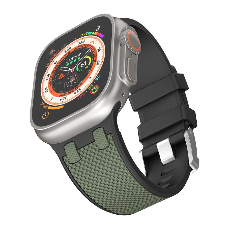 For Apple Watch 46mm / 49mm / 45mm / 44mm Kalebol Farmhouse Oak Silicone Strap(Black + Army Green)