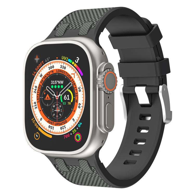 For Apple Watch 46mm / 49mm / 45mm / 44mm Kalebol Farmhouse Oak Silicone Strap(Black + Coal Grey)