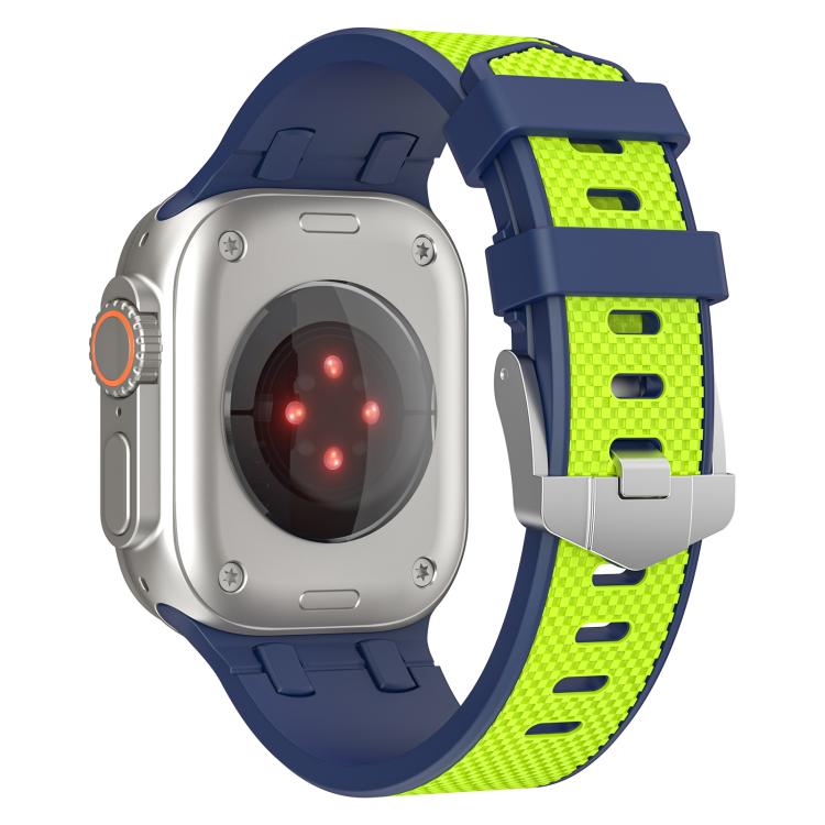 For Apple Watch 46mm / 49mm / 45mm / 44mm Kalebol Farmhouse Oak Silicone Strap(Blue + Lime Green)