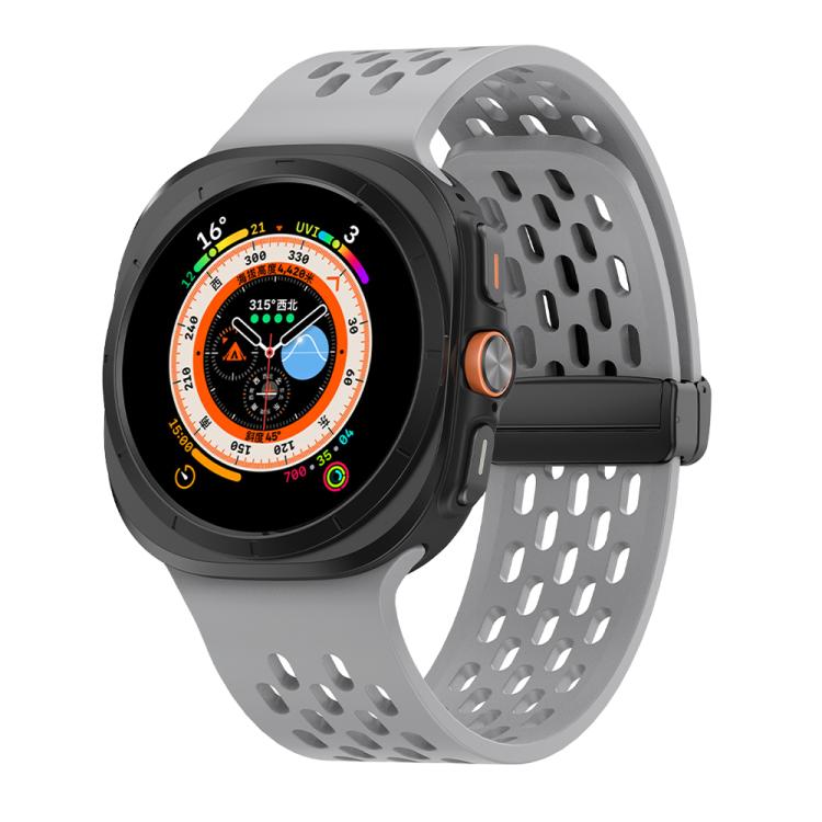 For Samsung Galaxy Watch Ultra 47mm Kalebol Porous Silicone Magnetic Watch Band(Grey)