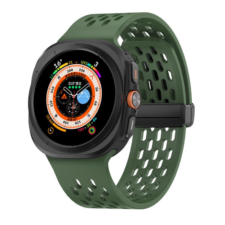 For Samsung Galaxy Watch Ultra 47mm Kalebol Porous Silicone Magnetic Watch Band(Field Green)