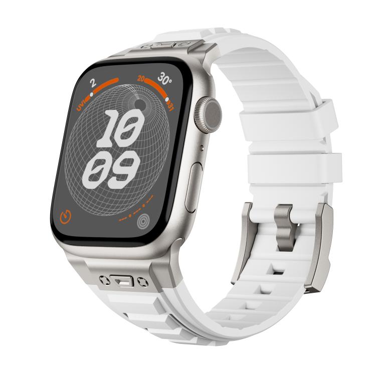 For Apple Watch 46mm / 49mm / 45mm / 44mm Kalebol High Stretch Silicone Armor Watch Band(Titanium White)