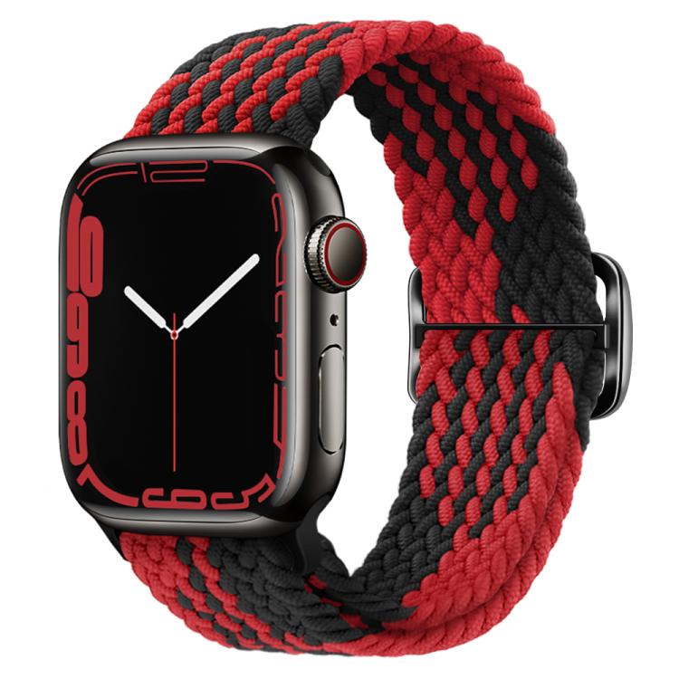 For Apple Watch 46mm / 49mm / 45mm / 44mm Kalebol Eight Buckle Nylon Braided Watch Band(Black Red)
